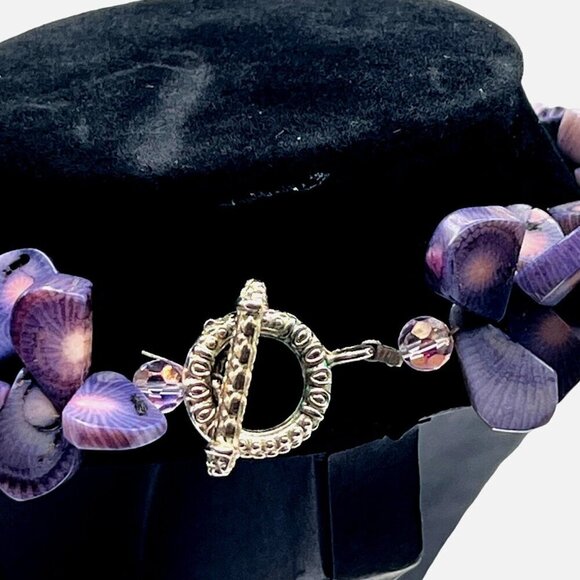 Purple Coral Necklace With Multicolor Glass Rhinestone Cross Pendant. - Picture 6 of 7